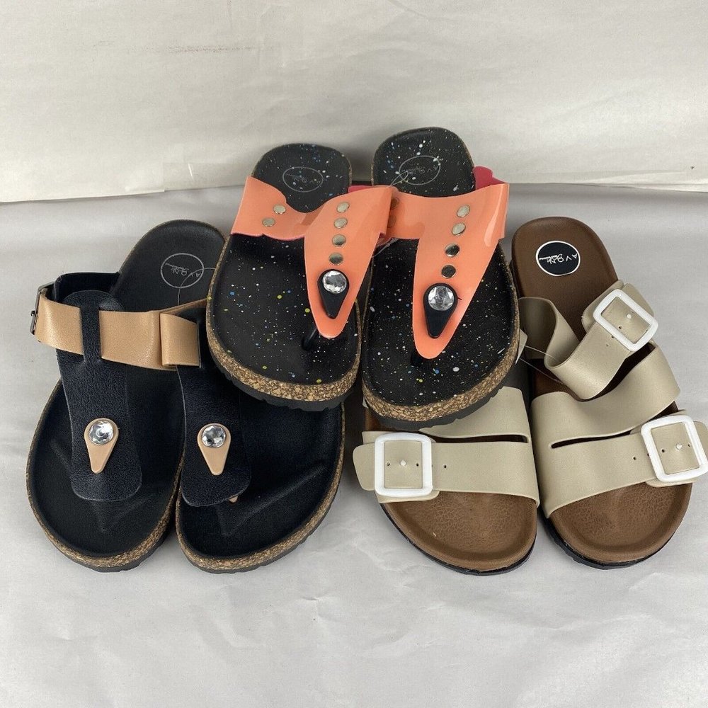 3x Women's Avon Size 7 (38) Casual T-Bar & Open Toe Slide Sandal Shoes - Picture 1 of 16